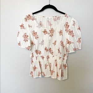 Floral Puff Sleeve Cottage Core Top Size L